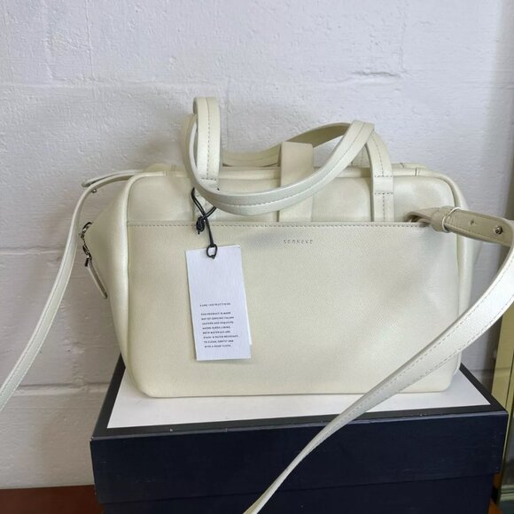 Senreve Doctor Bag Satchel Handbag Shoulder Bag Zip Sand Genuine Italian Leather - Picture 4 of 16